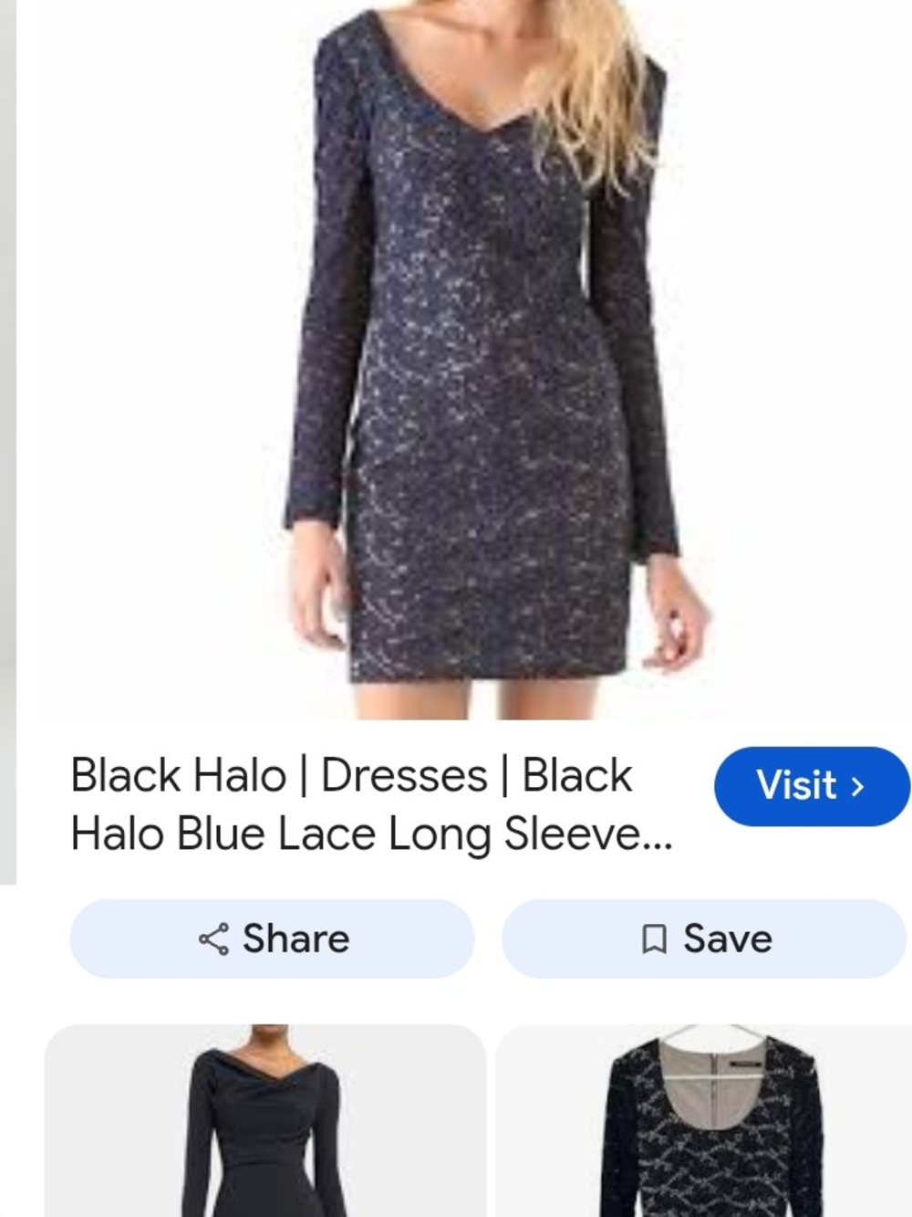 Black Halo Blue Long-Sleeve Lace Sheath Dress Sz 6 Mint